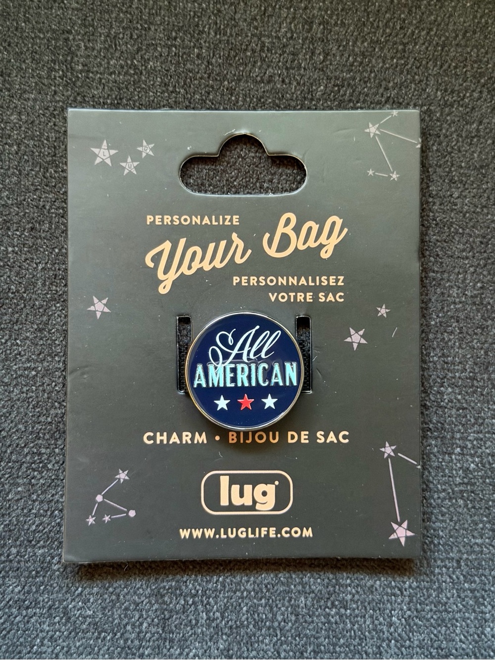 NEW Lug Novelty Bag Enamel Sparkle Charm – All American (Red, White, Blue Stars)